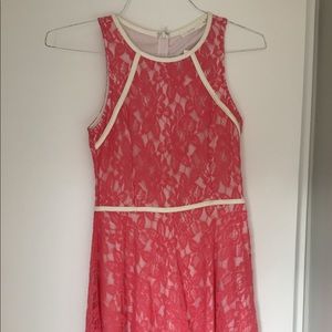 Pink and white lace short dress.